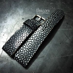 Stingray watch strap , Black stingray leather watch band, Exotic leather, leather handmade