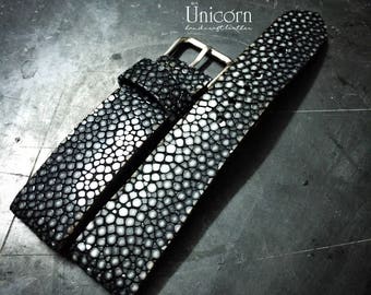 Black Stingray Leather Watch Strap, Handmade Exotic Band