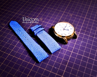 Correa de reloj Stingray, correa de reloj de piel de raya azul, piel exótica, piel hecha a mano