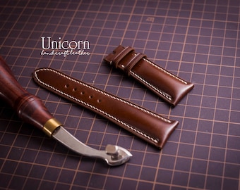 Handmade Shell cordovan watch strap leather, Shell cordovan Watch Band leather,padded Style , customs strap, 16, 17, 18, 19, 20, 21