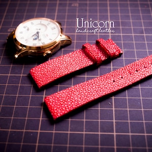 Stingray watch strap , red stingray leather watch band, Exotic leather, leather handmade, watch strap, stingray