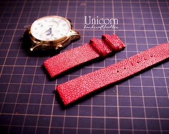 Correa de reloj Stingray, correa de reloj de piel de raya roja, piel exótica, piel hecha a mano, correa de reloj, raya
