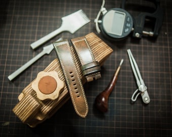 Handgemaakte horlogeband van marmer, cordovanleer, Panerai-band, vintage leren band