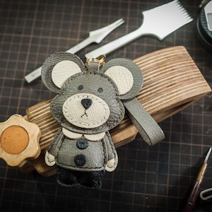 Leather  Charm, Handmade Bear Bag Charm, Cute Bear Leather Handbag and Purse Charm, Bear Keychain, Handmade Leather Gif