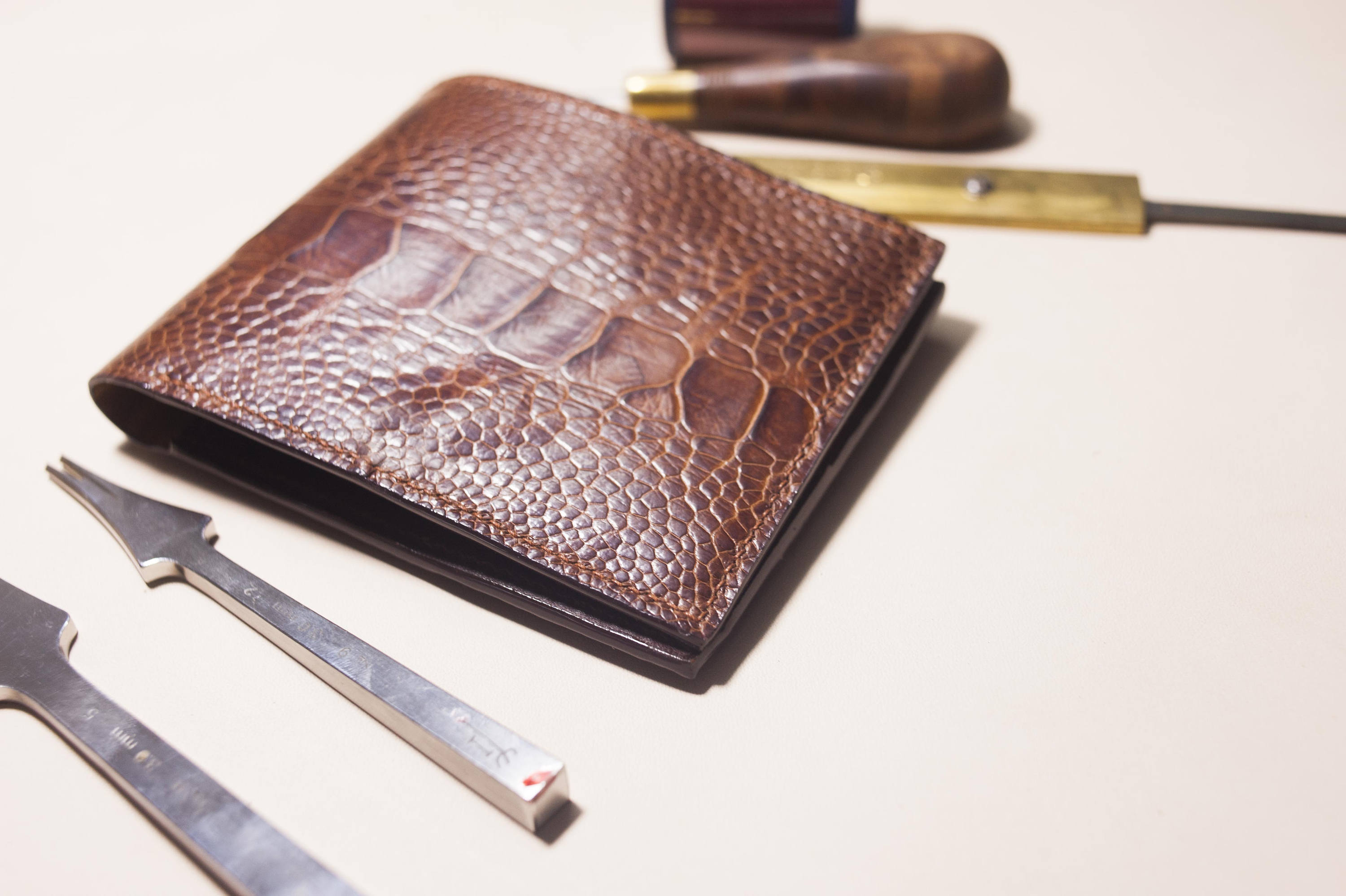 Two-Tone Black & Brown Ostrich Leather Bifold Wallet