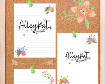letter writing paper digital download lined unlined Flowers spring leaves Printable paper stationery Stationary