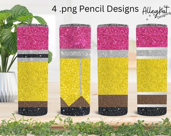 Glitter Pencil Tumbler PNG, Teacher 20 oz Skinny Tumbler Design Sublimation, School Seamless Tumbler Wrap, Straight Digital Download