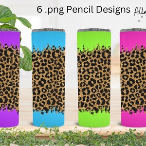 4 neon colors with leopard print Tumbler PNG, leopard print 20 oz Skinny Tumbler Design Sublimation, leopard print Tumbler Wrap