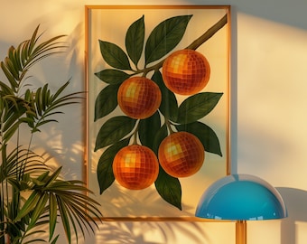 Retro Disco Ball Print, Orange Glow (Kitchen or Living Room)