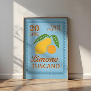 Italienische Zitrone Stempel Poster Vintage European Sommer Print Küche Dekor Poste Italiane Y2K Vintage Zitrone Kunst La Dolce Vita Poster Blauer Druck