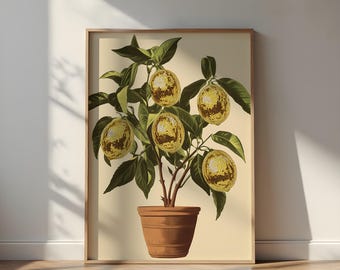 Lemon Disco Ball Print: Midcentury Modern Art (Gloss Paper)