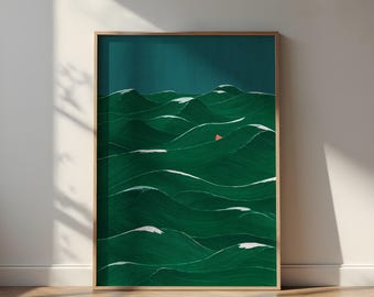 Shark in Waves Poster: Minimal Ocean Art, Moody Coastal Print