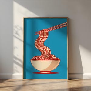 Ramen Noodle Poster - Japanese Food Art - Kitchen Wall Decor Print - Noodle Wall Art - Pop Art Poster - Red Noodle - Vibrant Food Poster