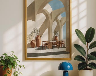 Mediterranean Arch Wall Art - Terracotta Urns, Warm Earthy Tones