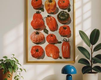 Heirloom Tomato Poster, Vegetable Wall Art Print, Kitchen Decor, Red botanical
