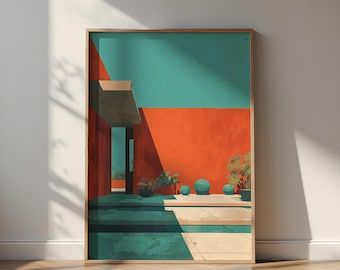 Mid Century Modern House Print - Abstract Desert, Retro Colors
