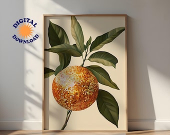 Orange Disco Ball Print: Retro Kitchen Wall Art (Digital Download)