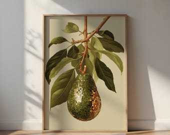 Avocado Disco Ball Print: Trendy Y2K Fruit Poster (Glossy Finish)
