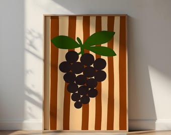 Retro Grapes Art Print, Minimalist Style (Glossy Poster Paper)