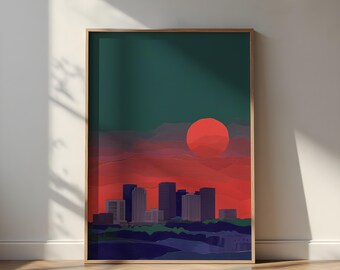 Stadsbildsväggkonst: Solnedgångssilhuettposter - Glansigt museumstryck