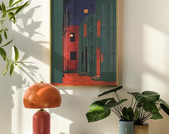 Konsttryck i urban gränd, stämningsfull nattscen (glansigt museipapper)