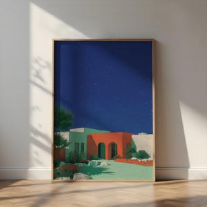 Impression d'art moderne maison du désert du milieu du siècle, affiche d'architecture minimaliste