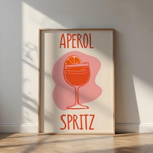 Aperol Spritz Cocktail Kunstdruck, minimalistisches großes Wandbild, Bar-Dekor, Barwagen-Dekor Cocktail Poster, trendiger Druck, Sommerplakat.