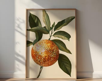Retro Orange Disco Ball Art Print, Citrus Vibes (Glossy Poster)