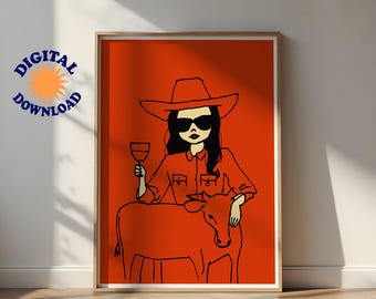 Abstract Cowgirl Art Print: Boho Western Decor (Digital Download)