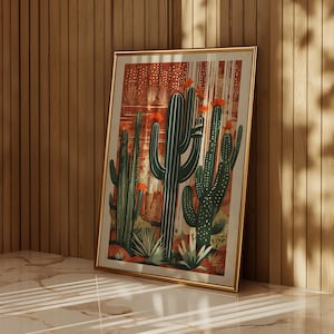 Wüstenkaktus Wand Kunst Druck - Boho Southwestern Poster | Modernes Kaktus Kunstwerk | Erdige Töne Wohnkultur | Kaktus Print"