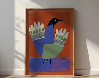Naive Bird Art Print, Modern Scandinavian Folk Art