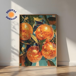 Orangenbaum, Disco Spiegelball Druck, Funky Food Wohnkultur, Spiegelball, Barwagen Poster, Preppy Zitrusfrucht Ball Kunst, digitaler Download
