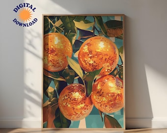 Disco Ball Print: Bright Orange Retro Art (Instant Digital Download)