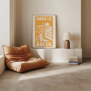 Soleil Colourful Summer Print, Retro Beach Poster, Abstract Modern Sun Decor, Trendy Yellow Sun Art, Matisse Aesthetic Art, Sous Le Soleil