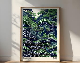 Green Forest Japandi Art Print: Wabi Sabi Minimalist Decor