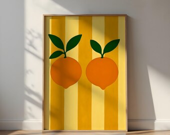 Lámina artística retro naranja: decoración minimalista para la cocina.