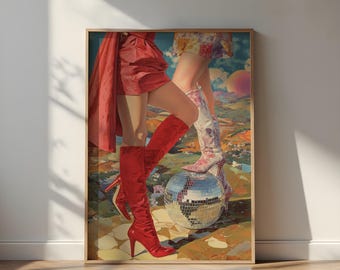 Retro Disco Boots Art Print, Colorful 70s Style (Glossy Poster)