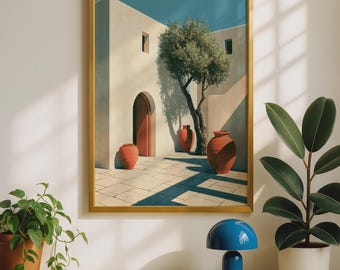 Mediterranean Courtyard Print: Greek Island Style (Unframed Poster)