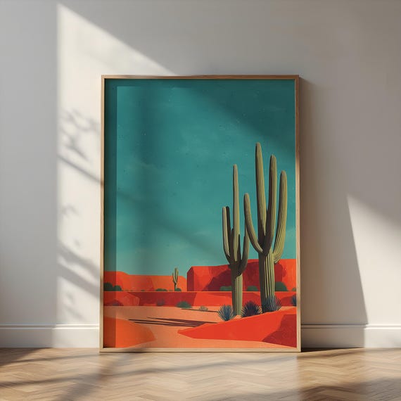 Desert Cactus Art Print: Modern Southwestern Landscape