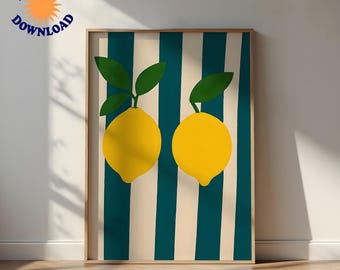 Lemon Retro Print: Minimalist Kitchen Wall Art (Digital Download)