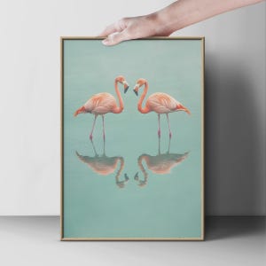 Flamingo Reflektionstavla - Lugn Rosa och Aqua Väggdekoration