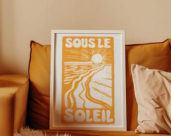 Yellow Sun Art Print - Vibrant Retro Beach Decor