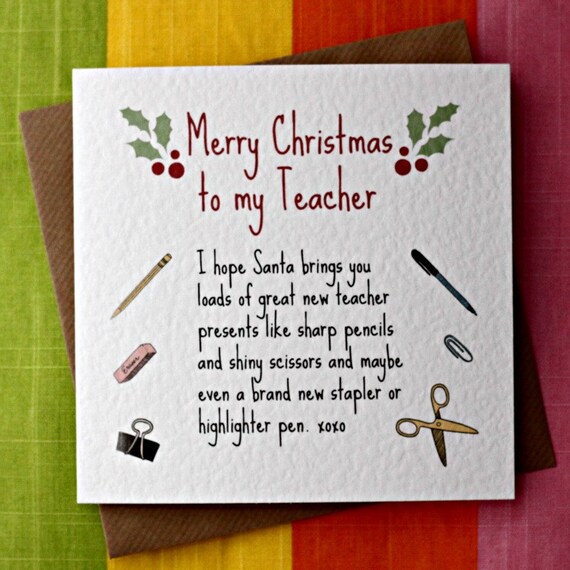 Merry Christmas Teacher Card Children Christmas Card School Etsy