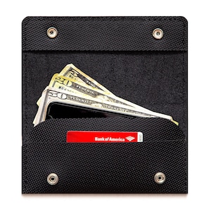 Cartera de embrague para mujer, cartera/monedero de cuero hecho a mano, cuero italiano negro, diseño minimalista, bolso para teléfono, ranura para tarjeta