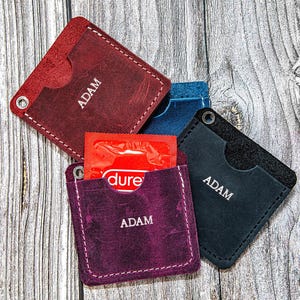 Naughty Leather Keychain with Condom Pocket – Funny Gift for Boyfriend, Personalized Romantic Present, Bachelorette or Valentine’s Day Favor