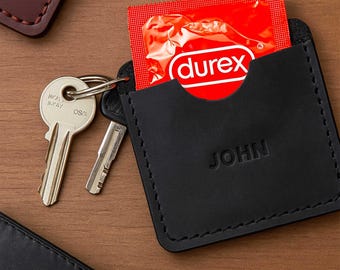 Personalized Condom Pouch Keychain – Funny Gift for Boyfriend or Husband, Custom Name or Initials
