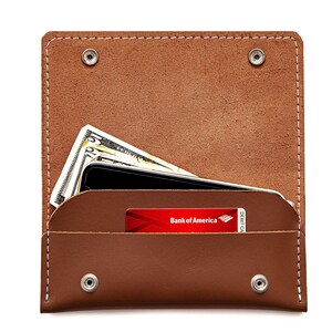 Cartera de cuero para teléfono. Monedero hecho a mano para guardar dinero en efectivo, tarjetas y teléfono. Compatible con iPhone, Google Pixel, Samsung Galaxy y más.