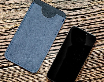 Leather Sleeve for iPhone/Android, Simple Minimalist Cover for Phones, Custom Size Option for Device with a Case