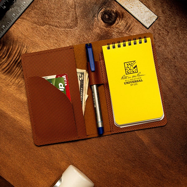 Notebook Lederhülle für Rite in the Rain 10x15 cm, Karteikartenhalter mit Stifthalter und Kartenfächer