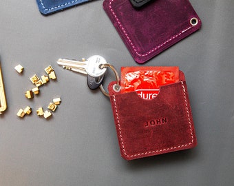 Condom Holder Keychain, Personalized Condoms Pouch, Leather Key Chain with Key-Ring, Rubber Cover, Gift for Men, Safe Sex, Women Carry Gear